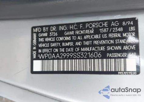 1995 Porsche 911 Carrera 2/Carrera 4 z USA, uszkodzony, nr VIN WP0AA2999SS321606